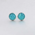 Detail of 10mm teal drusy stud earrings with sparkling texture and silver metal frame - Blue-Green (18)
