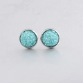 Detail view of 10mm blue drusy stud earrings with sparkling resin and steel setting - Blue Textured (25)