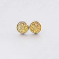 Macro detail of 10mm round drusy stud earrings with yellow sparkling center and silver frame - Yellow Sparkling (31)