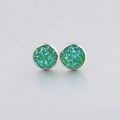 Macro shot of 10mm green drusy stud earrings with sparkling resin and silver borders - Green (2)
