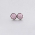 Macro shot of 10mm pink drusy stud earrings with sparkling crystal texture and silver base - Pink Crystal Feel (26)