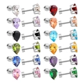 Set of twelve colorful teardrop-shaped stainless steel stud earrings with zircon stones - 6mm Tear Drop Silver Color