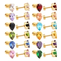 Pear cut colorful cubic zirconia stud earrings set in gold finish with 12 colors - 6mm Tear Drop Gold Color