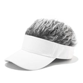 Originele witte zonneklep met grijze krullende pruik voor een trendy straatstijl - Volwassene Wit Grijs Pruik