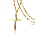 Gepolijste gouden roestvrijstalen cilinder kruis ketting met hanger en bijpassende ketting - Hanger + 50cm Ketting / Goud
