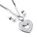 Conjunto de collar de corazón plateado con circonita y pendientes de perlas blancas - Color Acero (KS116300-K)