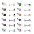 Orecchini a perno con pietre colorate taglio quadrato e chiusura a vite argento - 3mm Quadrato Colore Argento