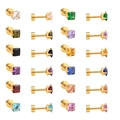 Square zircon stud earrings set in gold plating with 12 assorted colorful gemstones - 3mm Square Gold Color