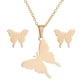 Minimalist golden butterfly jewelry set featuring a necklace and matching stud earrings - 057 Large Hollow Butterfly - Gold