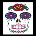 Colorful Day of the Dead face tattoo stickers with vibrant roses and floral patterns - No.27/Mexican Rose Style