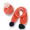 Set cappello e sciarpa in maglia arancione per bambini con pompon colorati per l'inverno - Set Due Pezzi a Righe Arancioni