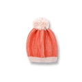 Berretto in maglia a righe per bambini con pompon, caldo design a coste arancio e beige - Cappello Bambini Contrasto Arancione