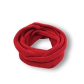 Detail of red knitted infinity scarf showing fine weave texture on white background - Red