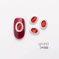 7x9mm deep red oval nail crystal with vintage silver alloy frame, LF1777 design - Silver Base Big Red Rhinestone Small (1777)