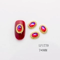7x9mm oval gold braided nail art gem with red-purple gradient crystal stones - Gold Base Red AB Rhinestone Small (1770)