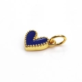 Detail of blue heart charm with gold beaded edges and enamel finish for jewelry making - Blue