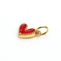 Detail of red enamel heart charm with gold beaded edges for jewelry making DIY - Red