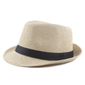 Breathable natural beige straw Panama jazz hat featuring a stylish black ribbon band - 58cm / Yellow