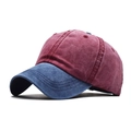 Classic washed cotton baseball cap in burgundy crown and blue brim contrast - Adjustable / Navy Front Wine Red Back