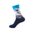 Cotton crew socks with Great Wave off Kanagawa oil painting print in deep blue color - One Size / The Great Wave off Kanagawa