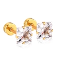 Minimalist square-cut clear gem stud earrings with gold plating and screw back design - White Zirconia / 5mm / Gold