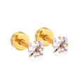 Minimalist square zircon stud earrings with four-prong setting in golden finish - White Zirconia / 3mm / Gold