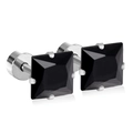 Minimalist square black cz stud earrings with four-prong silver stainless steel setting - Black Zirconia / 7mm / Steel