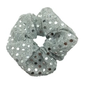 Silver sequin hair scrunchie with metallic glitter finish for festive holiday styling - Silver Sequin
