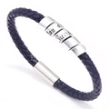 Dark blue braided leather bracelet with silver magnetic clasp and suns engraving - Blue
