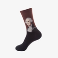Brown oil painting style cotton crew sock featuring a George Washington portrait - One Size / Washington Portrait