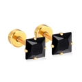 Elegant four-claw square black gemstone stud earrings in a polished gold finish - Black Zirconia / 4mm / Gold
