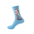 Blue cotton crew socks featuring pixelated David statue embroidery for men and women - One Size / David Sculpture Painting (19)