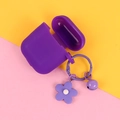 Custodia in silicone viola per AirPods con ciondolo floreale e accessorio portachiavi a campanella - Stile Hyuna Fiore Campana / Viola (Q099-04) Ciondolo Solo (Senza Custodia Auricolari)