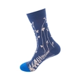 Dark blue crew socks with white leaf pattern and light blue toe contrast - One Size / 085-Dark Blue Plant Leaf