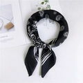 Classic black and white paisley silk scarf with polka dot patterns and satin finish - 70cm / Black