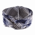 Close-up of bohemian blue plaid fabric headband featuring a central twist knot detail - Royal Blue Plaid