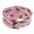 Detail of pink knotted headband with dark gray tropical palm leaf prints on soft fabric - Pink Leaf