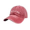 Cappellino da baseball rosso lavato vintage con ricamo Bad Hair Day in stile retrò - 56-60cm (Regolabile) / Rosso