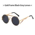 Gafas de sol steampunk redondas con montura de metal dorado y lentes gris oscuro - Montura Dorada Negro Gris