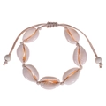 Handgefertigtes, verstellbares Naturmuschel-Armband mit Webkordel im nautischen Look - Muschelarmband (Türkis-Dekoration) / Beige