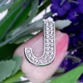 DIY rhinestone alphabet letter J charm in 30mm chrome finish for jewelry making - Letter J