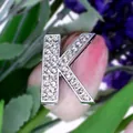 DIY chrome silver capital letter K slider charm with clear rhinestones for bracelets - Letter K