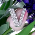 Sparkling silver crystal rhinestone letter V charm for DIY bracelet jewelry making - Letter V