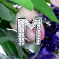 Silver tone letter M charm with pave-set rhinestones for DIY bracelets jewelry - Letter M