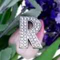 DIY rhinestone letter R accessory with silver metal base for bracelets and jewelry - Letter R