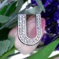 Silver metal letter U charm with clear rhinestones for DIY bracelets and jewelry - Letter U
