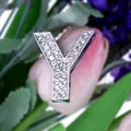Silver letter Y charm with pavé rhinestones for DIY bracelets on floral background - Letter Y