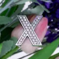 DIY rhinestone alphabet X slider charm for 30mm bracelets in chrome silver finish - Letter X