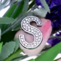 Polished silver letter S charm pendant with sparkling crystals for DIY bracelets - Letter S