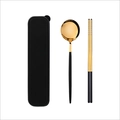 Portable stainless steel cutlery set with black and gold spoon, chopsticks and case - Black Gold Spoon Chopsticks 2-Piece Set - Black Box